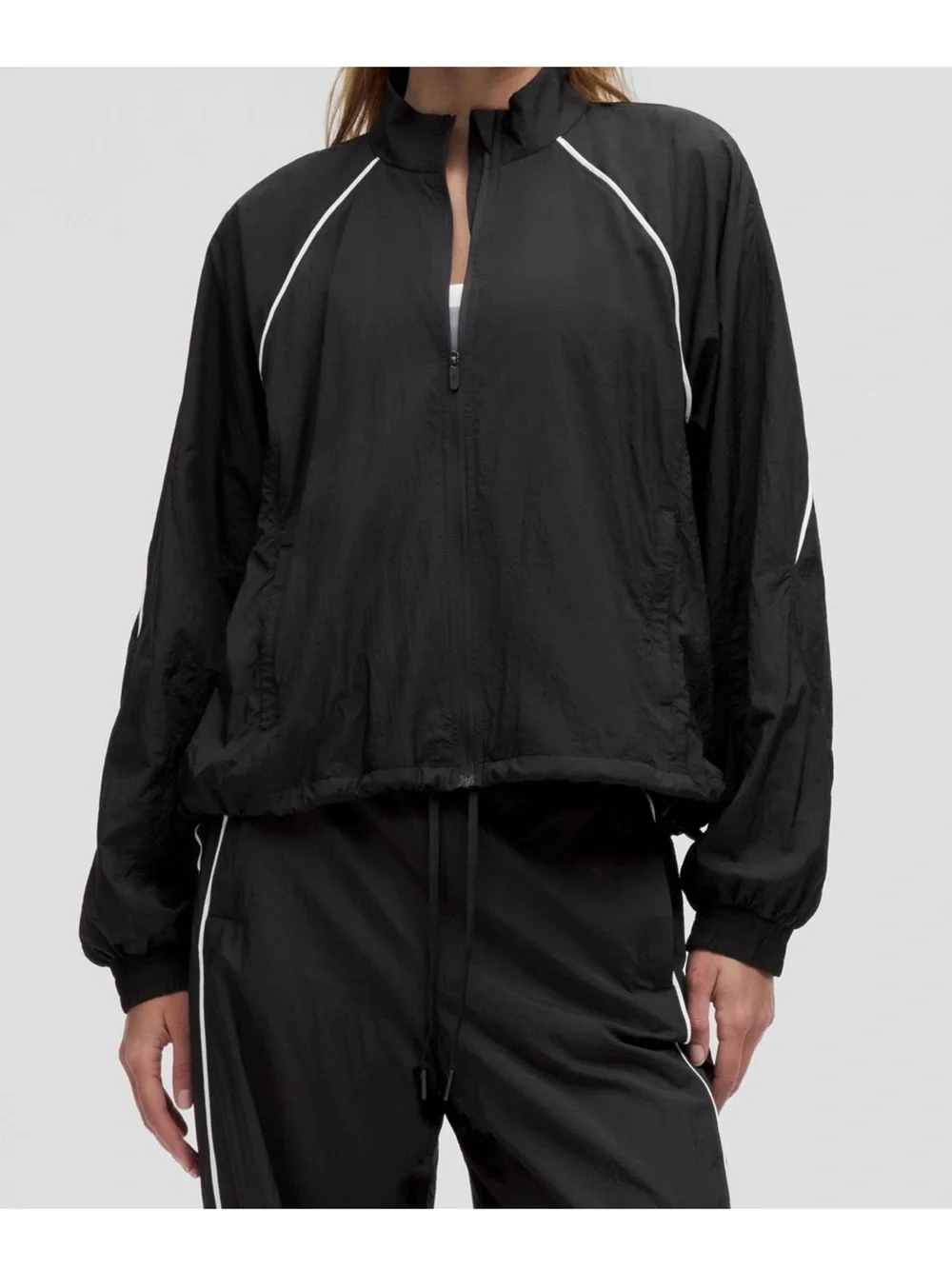 Lululemon Black Lightweight Track Jacket with White Piping